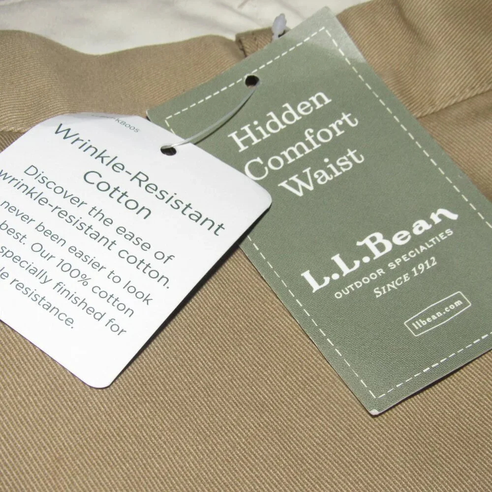 L.L. BEAN Men’s Hidden Comfort Waist Wrinkle-Resistant Tan Cotton Pants Size 46